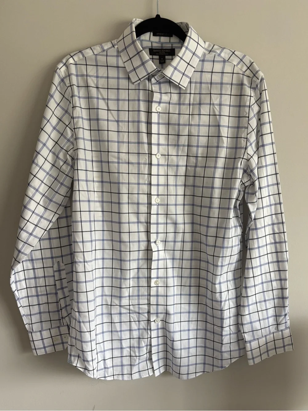 Banana Republic White Dress Shirt with Blue Windowpane Check